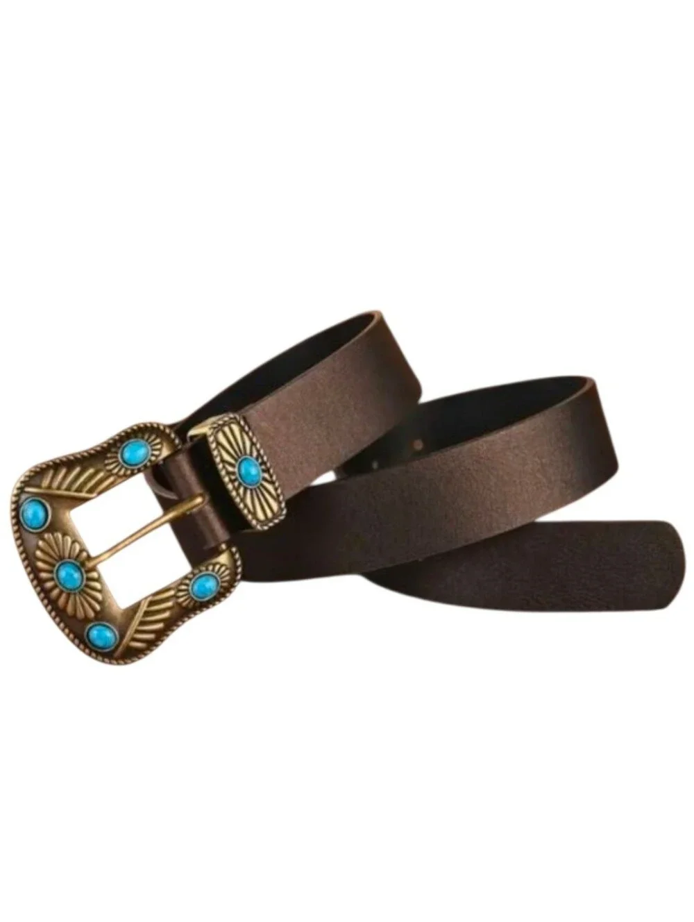 Women's Western Brown Faux Turquoise Stone Belt